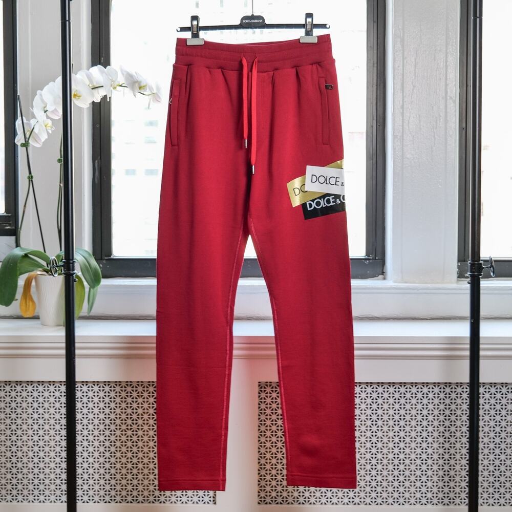 Dolce & Gabbana Red Logo Print Sweatpants (Size: S)